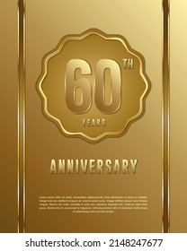 60th anniversary logotype. Anniversary celebration template design with golden ring for booklet, leaflet, magazine, brochure poster, banner, web, invitation or greeting card. Vector illustrations.