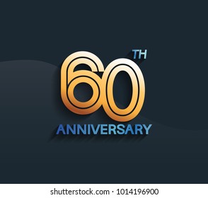 60th anniversary logotype with multiple line golden color isolated on dark blue background for celebration