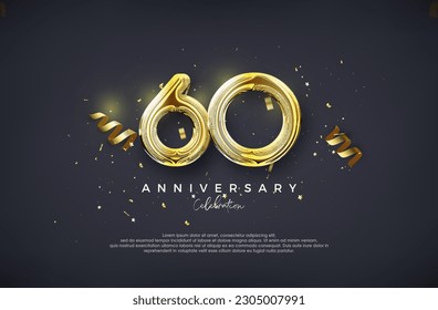 60° Aniversario. Con lujoso diseño dorado. Vector premium para afiches, banner, saludo de celebración.