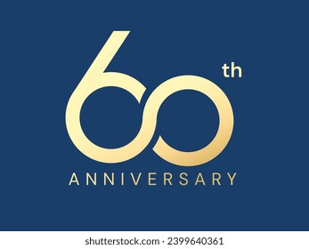60th Anniversary luxury gold celebration logo vector illustration design twisted infinity concept. Sixty years anniversary gold logo template for celebration event, invitation, greeting, company.