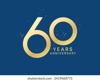 60 Aniversario de la celebración de oro de lujo con efecto brillo elegante diseño de ilustración vectorial de logotipo de luz elegante. Plantilla de número de oro de 60 años para el evento de celebración, empresa