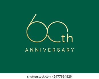 Celebración de oro de lujo del 60 aniversario con números de líneas delgadas tipografía de logotipo diseño de Vector concepto de infinito retorcido. Plantilla de logotipo de oro de 60 años de aniversario para el evento de celebración, invitación.