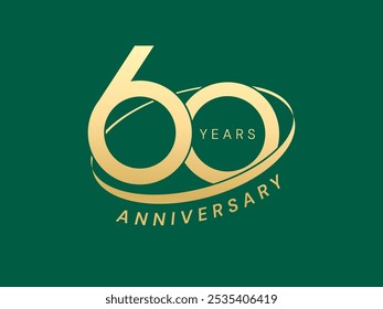 60th Anniversary luxury gold celebration with Gold Circle Curve logo typography vector design twisted infinity concept. Sixty years anniversary gold template for business, card, celebration event, web