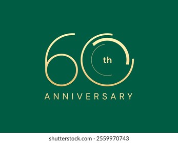 60th Anniversary luxury gold celebration with lines Analysis logo typography vector design concept. Sixty years anniversary gold logo template for celebration event, company, business, greeting, card.