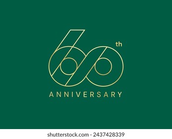 60° aniversario de lujo con líneas en formas número de oro celebración logo ilustración vectorial diseño de infinito retorcido concepto. Plantilla de logotipo de oro de 60 años de aniversario para el evento de celebración, web.