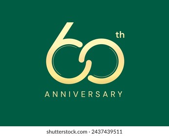 60° aniversario de lujo con formas superpuestas número de oro celebración logo vector diseño de concepto de infinito retorcido. Plantilla del logotipo del oro del aniversario de los sesenta para el acontecimiento de la celebración, compañía, negocio