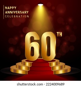 60th Anniversary. Perfect template design with golden podium for celebration events, weddings, greeting cards and invitation cards. Vector illustration