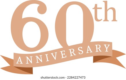 60th anniversary with ribbon, golden text