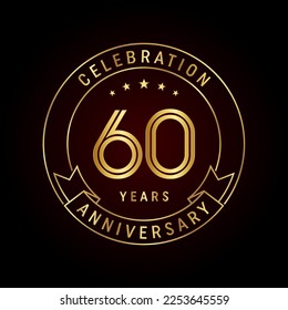 Concepto de diseño de plantillas para el 60 aniversario con cinta dorada para la celebración del aniversario. Plantilla de vectores de logotipos