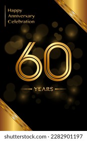 60th Anniversary template design with double line numbers. Golden anniversary template. Vector