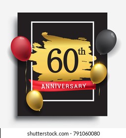 60th anniversary template design on golden brush background and balloon, vector design for greeting card and invitation card, Birthday celebration