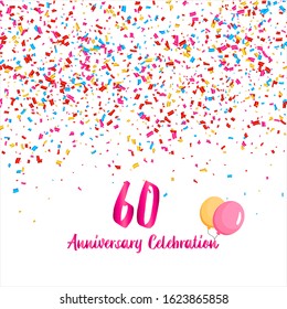60th anniversary vector background, white background with three colors ornament and pink font, editable vector eps 10