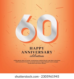 60th anniversary vector template with a white number and confetti spread on an orange background
