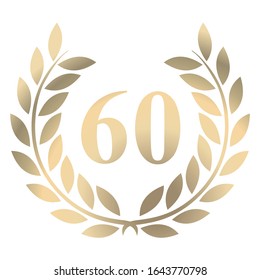 60th Birthday Gold Laurel Wreath Vector Isolated On A White Background 