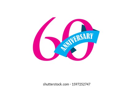 
60th birthday. Vintage sixty-year logo with ribbons