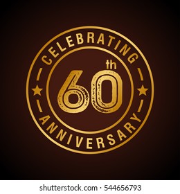 60th golden anniversary logo, laurel wreath isolated on black background, vector design