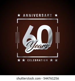 60th Silver anniversary logo, laurel wreath isolated on brown background, vector design
