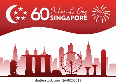60º Dia Nacional de Singapura com um marco de Singapura. Adequado para banner, cartaz, cartão de saudação. ilustração vetorial