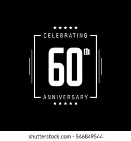 60th white anniversary logo, vector celebration design with rectangle on black background.