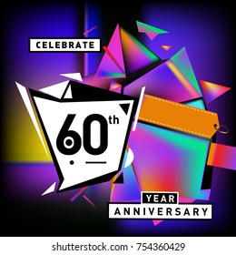 60th years anniversary card with colorful background. Sixty years birthday logo on geometric colorful background.