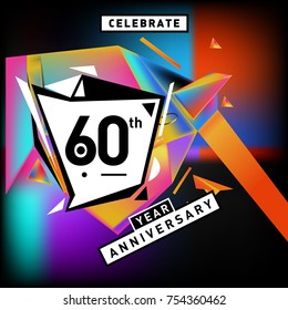 60th years anniversary card with colorful background. Sixty years birthday logo on geometric colorful background.