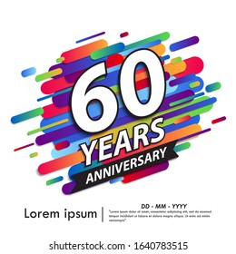 60th years anniversary celebration emblem. white anniversary logo isolated with colorful rounded lines. vector illustration template design for web, flyers, poster, greeting card & invitation card - Powered by Shutterstock - Get 15% off with code: PIKWIZARD15