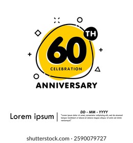 60th years anniversary celebration emblem. anniversary logo badge isolated with liquid organic shapes or irregular round blot form with doodle circle line on white background. vector illustration