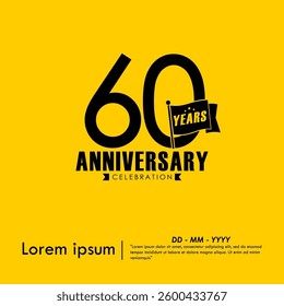 60th years anniversary celebration emblem. anniversary logo isolated with flag pole on yellow background. vector illustration template design for web, flyers, poster, greeting card
