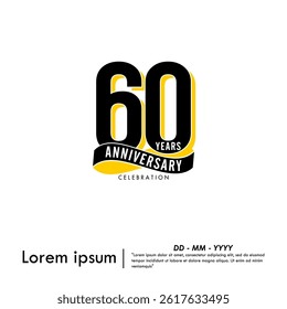 60th years anniversary celebration emblem. modern anniversary logo isolated with infinity circle ribbon on white background. vector illustration template design for web, flyers, poster, greeting card