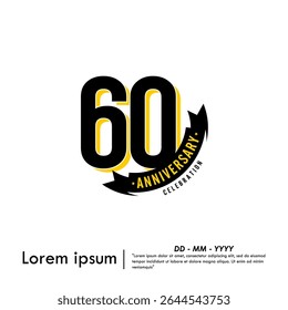 60th years anniversary celebration emblem. congratulations anniversary logo isolated with ribbon on white background. vector illustration template design for web, flyers, poster, greeting card