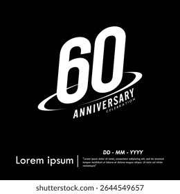 60th years anniversary celebration emblem. congratulations anniversary logo isolated with oval ring. black and white tone. vector illustration template design for web, flyers, poster, greeting card