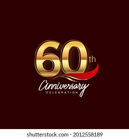 60th years anniversary celebration logotype. Anniversary logo with red feather and golden color isolated on elegant background, vector design for celebration, invitation card, and greeting card