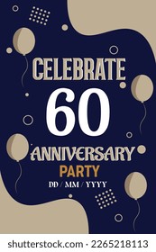 60th years anniversary design for greeting invitation with balloon elegant design template
