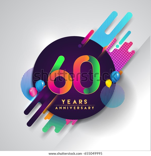 カラフルな抽象的背景に60周年記念のロゴ 招待状用のベクターデザインテンプレートエレメント 60歳の誕生日のお祝いのポスター のベクター画像素材 ロイヤリティフリー