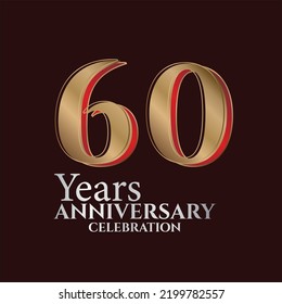 60th Years Anniversary Logo Gold and red Colour isolated on elegant background, vector design for greeting card and invitation card