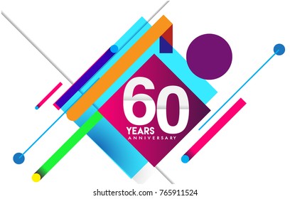 60th years anniversary logo, vector design birthday celebration with colorful geometric isolated on white background.