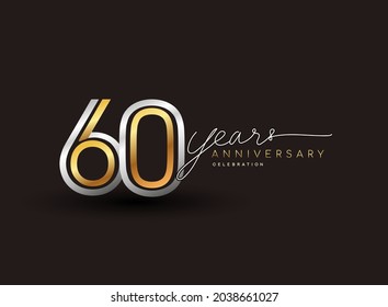 60th years anniversary logotype with multiple line silver and golden color isolated on black background for celebration event.