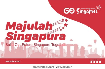 60th Years Singapore National Day 2025 vector illustration design with iconic city landmarks and festive fireworks. Singapura Merdeka or Independence Day poster, banner, background, template, greeting