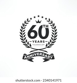 emblema del logo de 60 años. Logo del 60 aniversario. Diseño del logo de la celebración del 60 aniversario con cinta decorativa o pancarta.