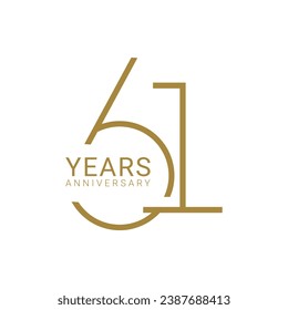 61, 61st anniversary logo, Golden Color, 61 years for birthday, invitation, wedding, jubilee and greeting card illustration.