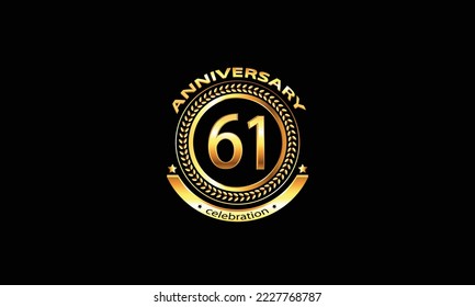61 anniversary celebration. 61st anniversary celebration. 61 year anniversary celebration logo with black background.