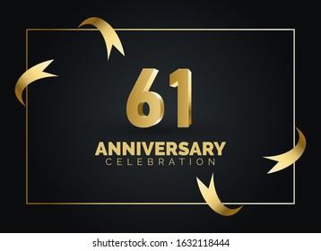 61 Anniversary celebration with gold number on square frame background