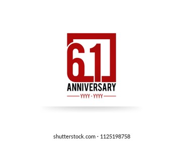 61 Anniversary logotype, simple red colored font number inside square isolated on white background