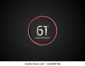 61 anniversary with  red and silver color circle  isolated on red background for celebration event isolated on black background