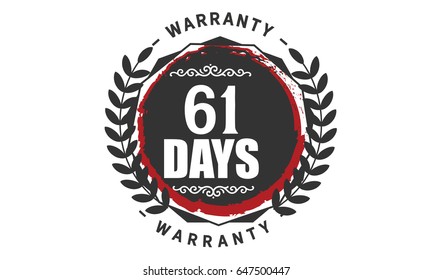 61 days warranty icon vector vintage grunge guarantee background
