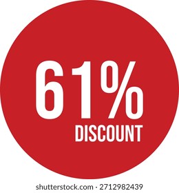 61% discount icon vector red circle with white text