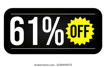 61% discount tag, black, white and yellow rectangular shape, perfect for marketing promotions, commerce and retail sales