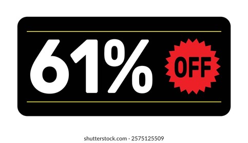 61% discount tag. icon vector Black, white and rad rectangular shape