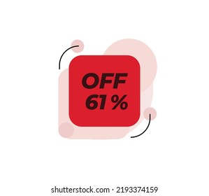 61% Discount Tag product banner label vector art illustration. Isolated on White Background in red color