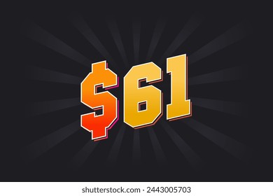 61 Dollar American Money Vektor Text Symbol. $61 USD Vereinigte Staaten Dollar Aktienvektor
